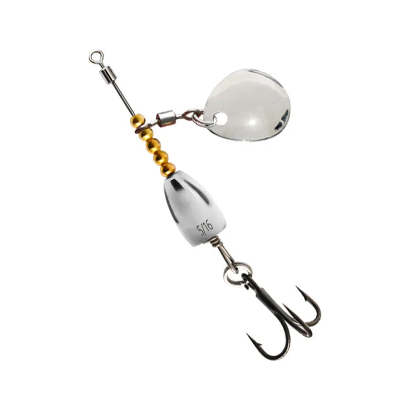Trout Salmon Fishing Spinner Bait Bright Blade 6066 Treble Hook Tungsten Sinker Copper Beads-Durable Metal Lure for Bass Species