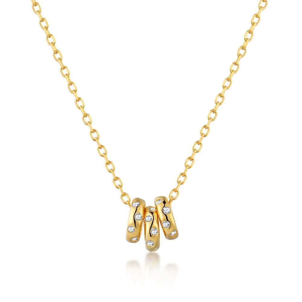 Popular Gold Plated Mirco Paved Cubic Zirconia Three Circle Pendant Necklace S925 Sterling Silver Diamond Round Circle Necklace