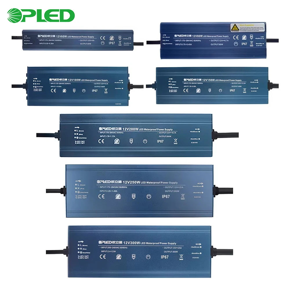 Factory 60W 80W 100W 150W 200W 250W 300W 400W 500W  12V 24V LED Driver IP67 Waterproof LED Transformer