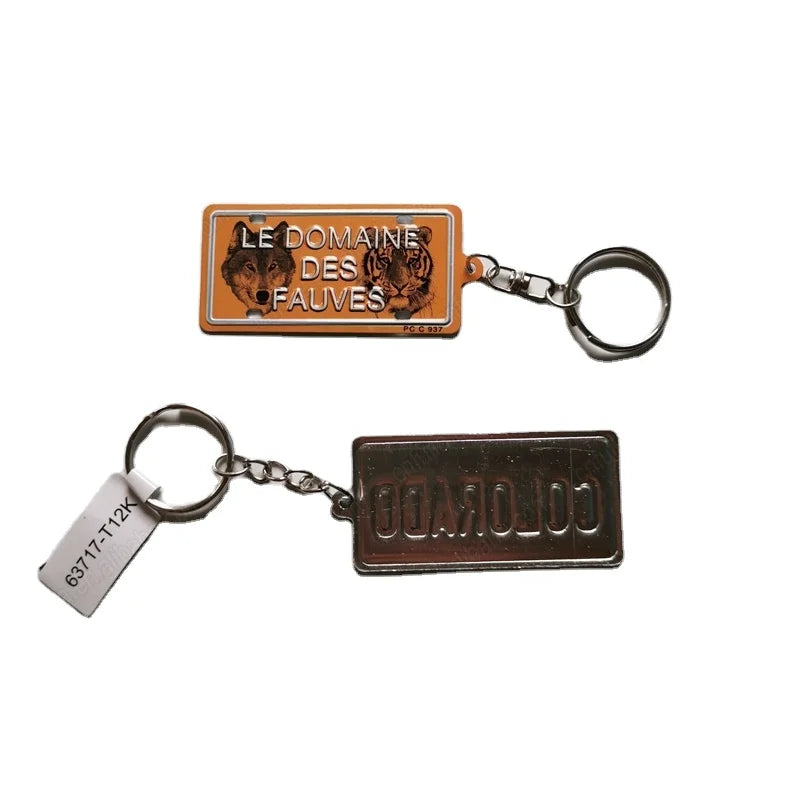 Europe State 3d Custom Shaped Metal Embossed License Plate Keychain