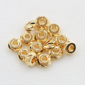 Handmade Gold Silver Round Beading Spacer Diy Fashion Embellished Wheel Cut Face Bracelet Geometric Round Hollow Brass Beads