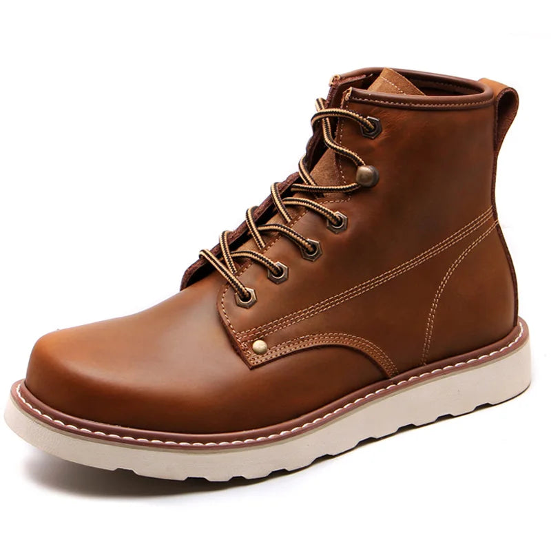 Trendy Men's Brown Leather Work Boots Comfortable and Shock - Absorbing for Daily Use