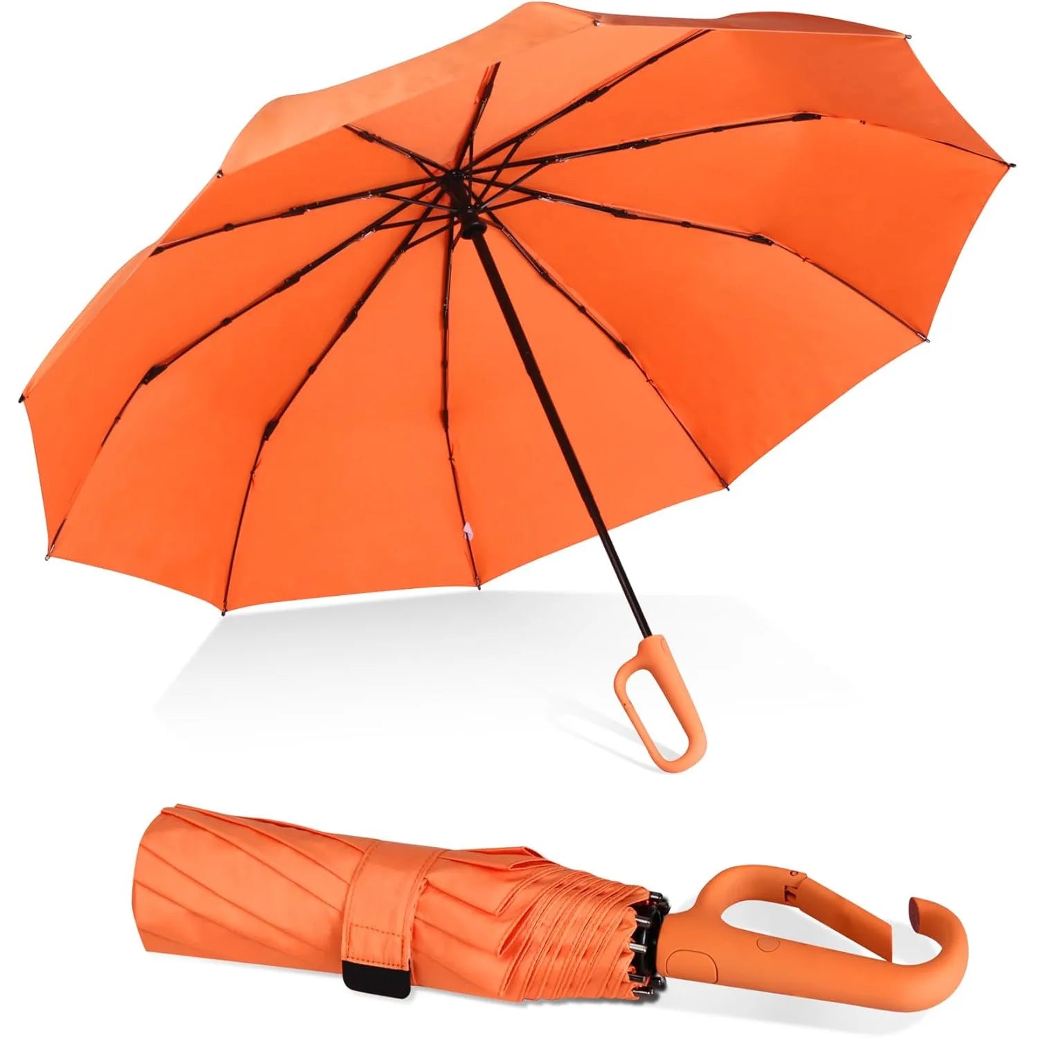 Compact 8-Ribs Automatic Open Close Portable Umbrella for Men Women Novel Carabiner Handle Windproof Small Folding Umbrella