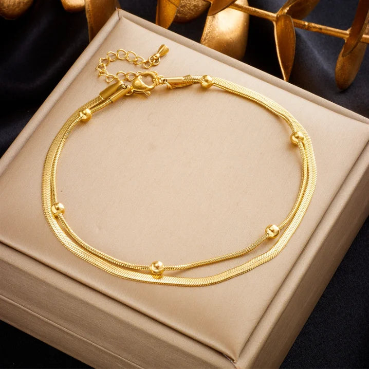 New Korean Double-layer Snake Bone Chain Stainless Steel Anklets for Women Girls