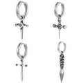 Hip-hop Punk Style Cool Anti Silver Color Men Stainless Steel Black Agate Skull Cross Pendant Earrings