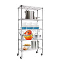Kitchen 5-Tiers Chrome Wire Shelving with 3" Screw Rubber Wheels Rolling Metal Rack Storage Shelf