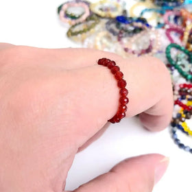 Natural Faceted Stone 3-4mm Beads Handwoven Elastic Thread Ring Crystal Quartz Tourmaline Men and Women for Men Jewelry Gift