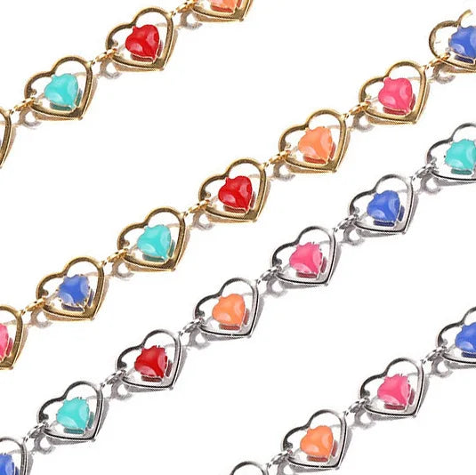 18k Gold Plated Non Tarnish Stainless Steel Enamel Heart Fine Chain for DIY Jewelry Making Anklets Necklaces Accessories