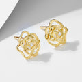 Fine Jewelry 925 Sterling Silver Gold Plated Cubic Zircon Hollow Rose Flower Stud Earrings for Women