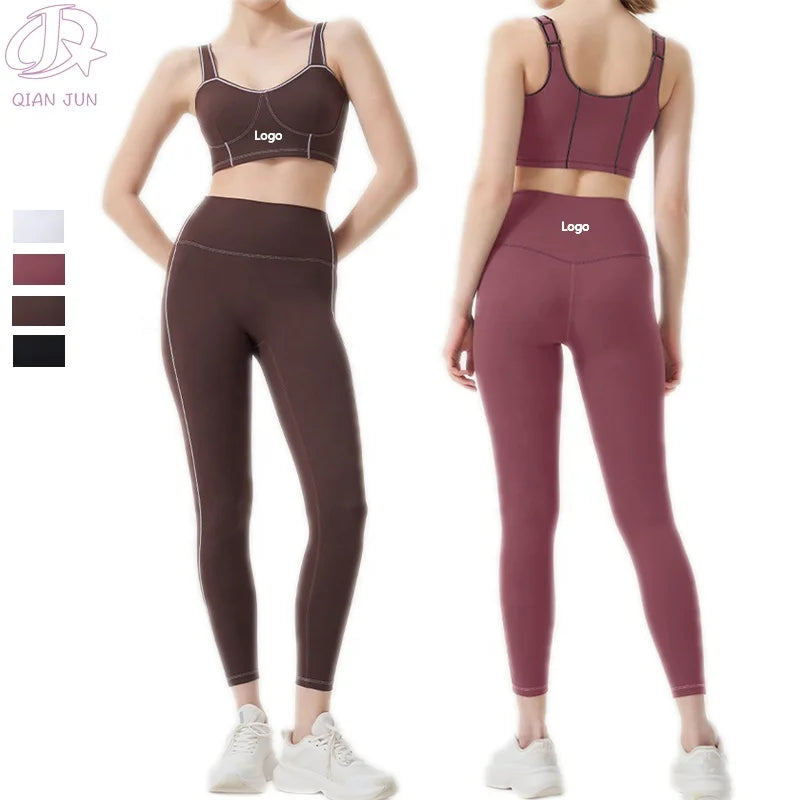 High Waist Fitness Clothes for Women Custom Logo Print Sports Activewear Women's Yoga Leggings Gym Fitness Sets