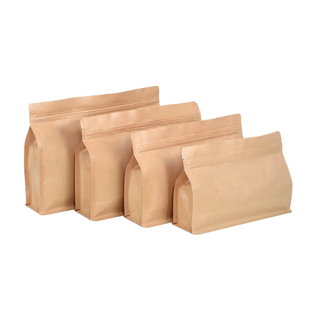 Ziplock Kraft Paper Sack Eight Side Seal Food Bags Resealable Stand up for Food Packing