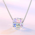 INS Sugar Cube 925 Silver Necklace Minimalist Unique Glitter Aurora Squares Pendant Necklace for Women Jewelry