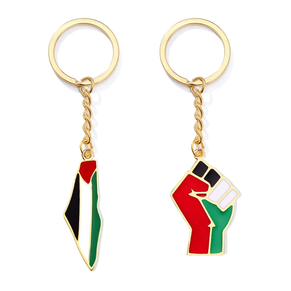 Manufacturer 18K Gold Stainless Steel Support Palestine National Country Map Keychain Palestinian Flag Pendant Key Chain