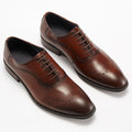 Genuine Leather Men's Dress Shoes Formal Business Work Flats with Light Feature Oxford Outsole for Wedding and Party