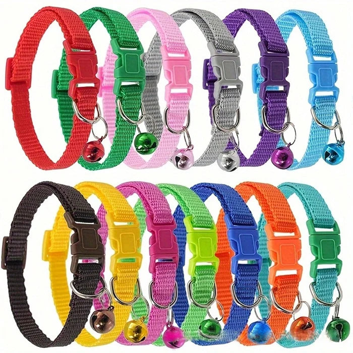 Eco Friendly Elastic Strap Dog Cat Collar with Metal Buckle Bell Design