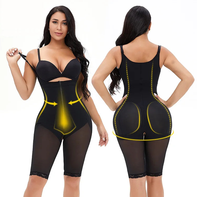 Zipper up Hook & Eyes Firm Effect Plus Size Breathable Mesh Waist Trainer Shapewear Boot Shaper