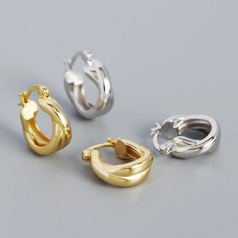 2022 NEW Fashion 925 Sterling Silver Big Earrings Punk Metal Cross Line Charms Gold Hoop Earrings for Women Fine Jewelry