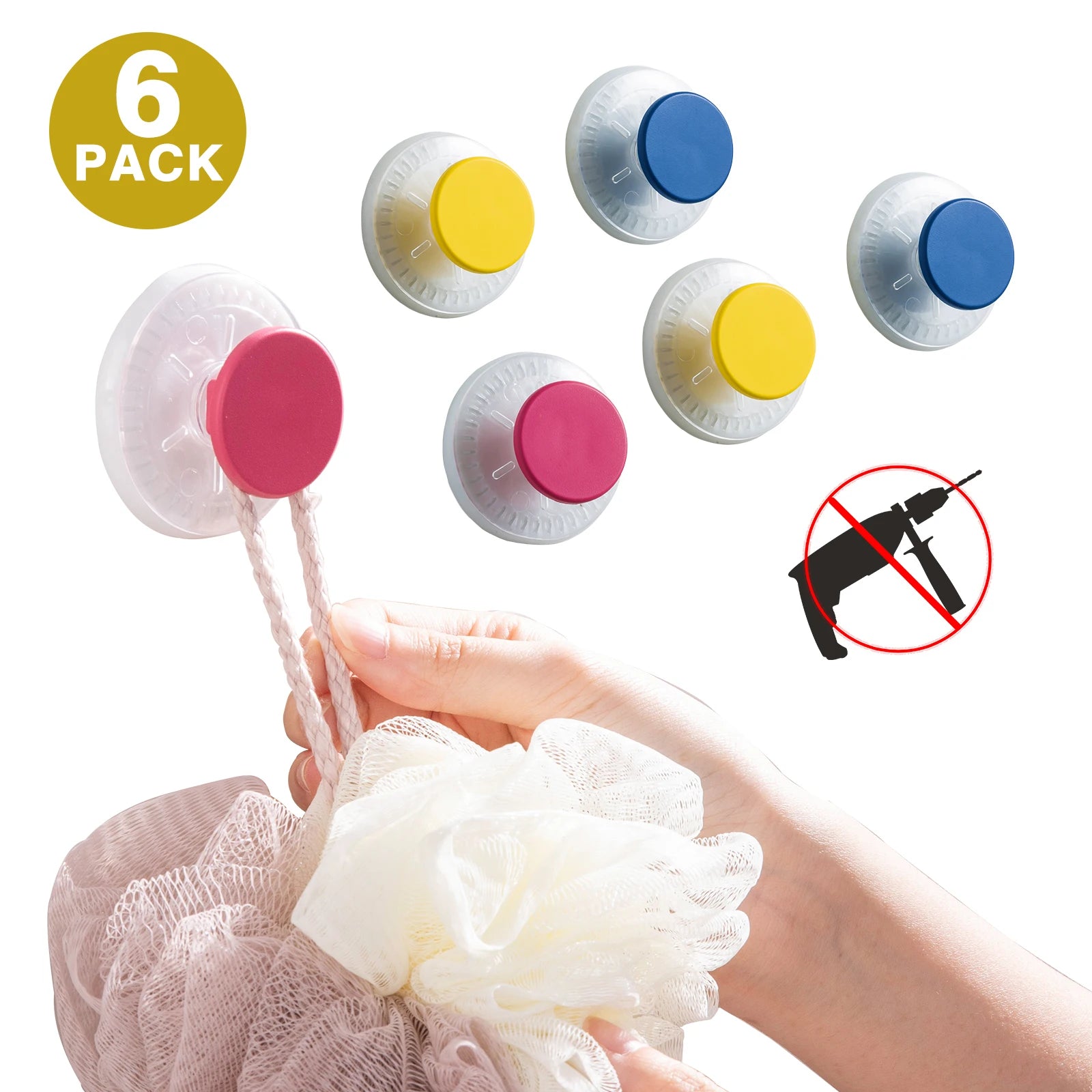 Taili Pack of 6 Wall Mount Plastic Powerful Vacuum Suction Cup Hanger Holder Hooks Colorful Suction Hooks for Clothes Towel Bags