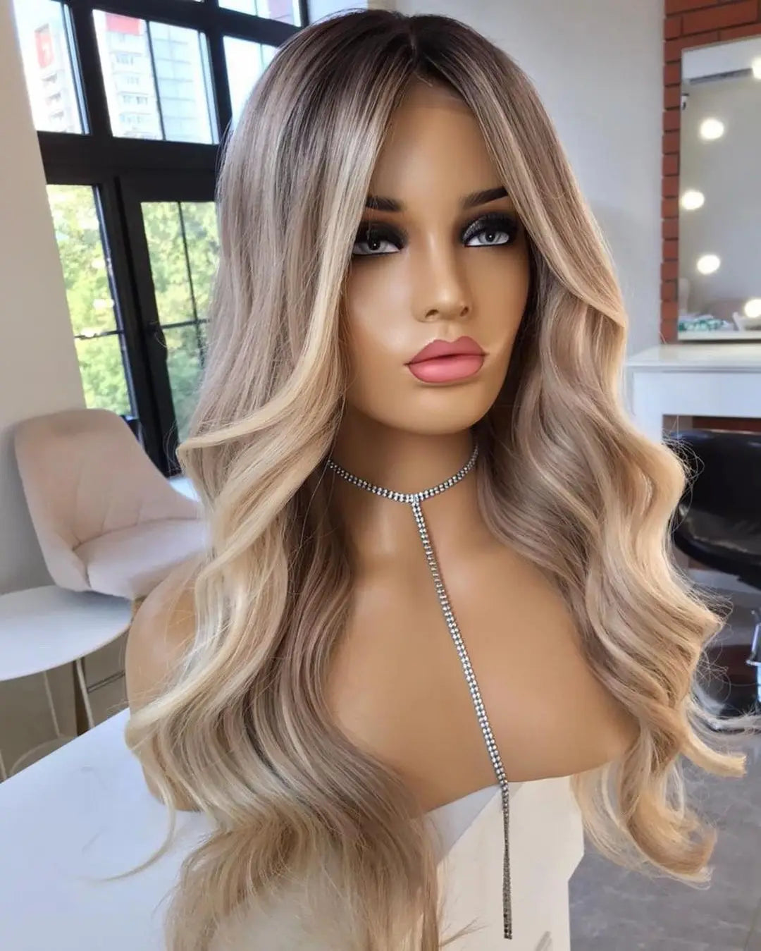 Hot Selling Highlight Ash Blonde Color Customized Long Wave Brazilian Virgin Cuticle Aligned Human Hair Lace Front Wigs