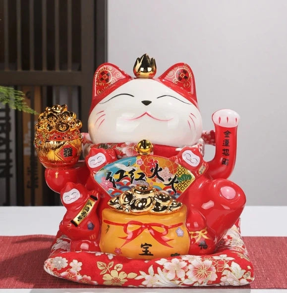 21*16*20cm Big Huge Electric Battery 8 Inches Ceramic Fortune Lucky Cat Maneki Neko for Business Opening Company Decor
