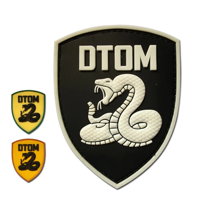 PVC DTOM Tactical Badge Sew-On Lace Appliqued 3D Snake Belt Hook Clothing Decoration Rubber Patch Custom Design Soft