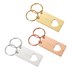 Stainless Steel Rectangle Hollow Heart Keychain Blank for Engrave Flat Vertical Heart Cut Out Bar Key Chain