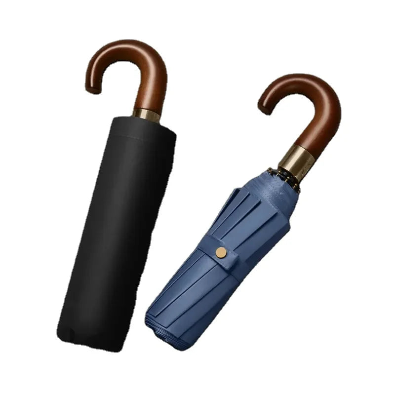 Custom compact rain fully-automatic windproof Business Advertising Wooden Handle  umbrella
