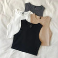 Women's Custom Cropped Tank Top High Waist Slim Fit Inside Elastic Short Sleeveless Bottom Shirt Formal Vest
