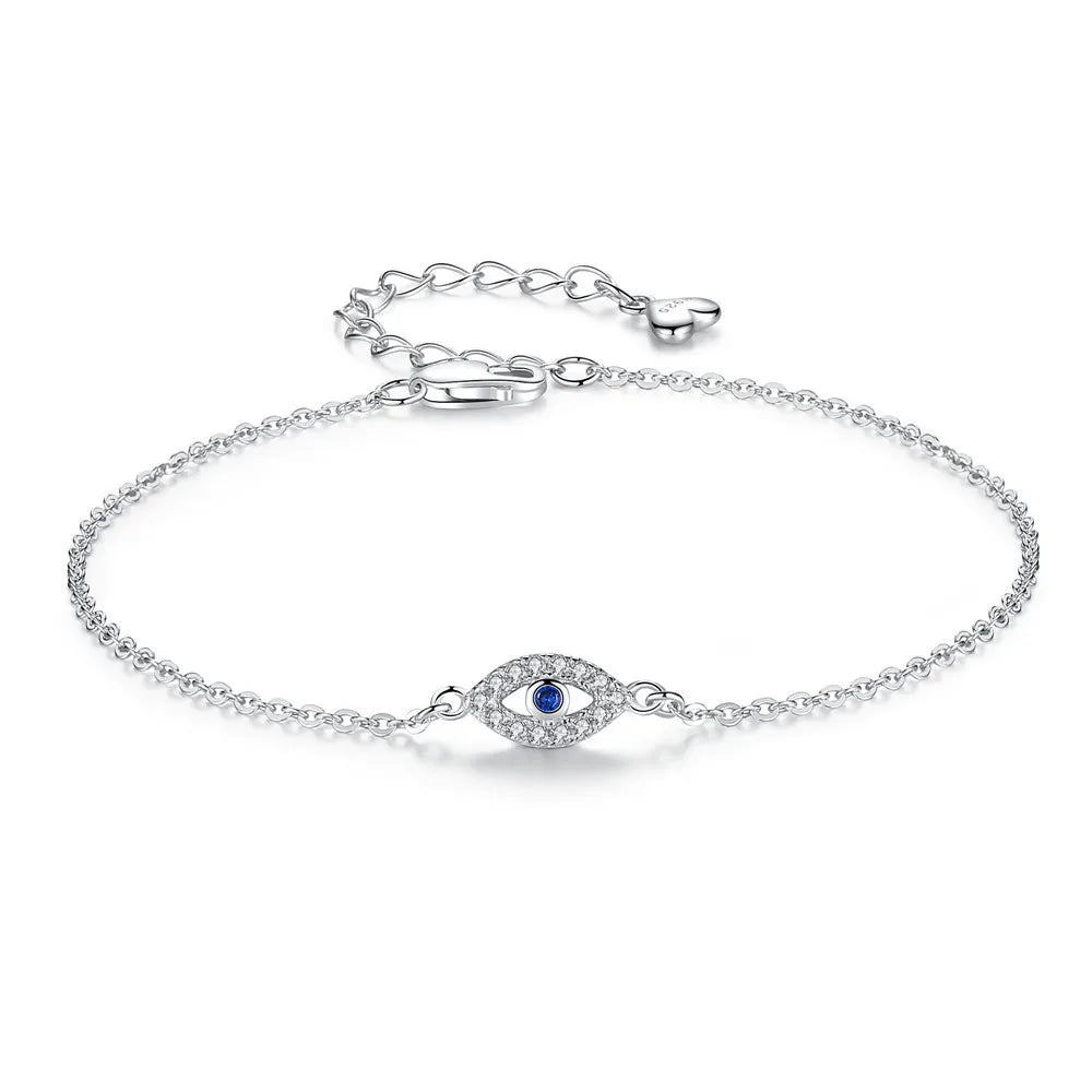 High Quality Luxury Women Real 925 Sterling Silver Bracelet Eye of Evil Blue Stone Link Tennis Bracelets Bangles for Women