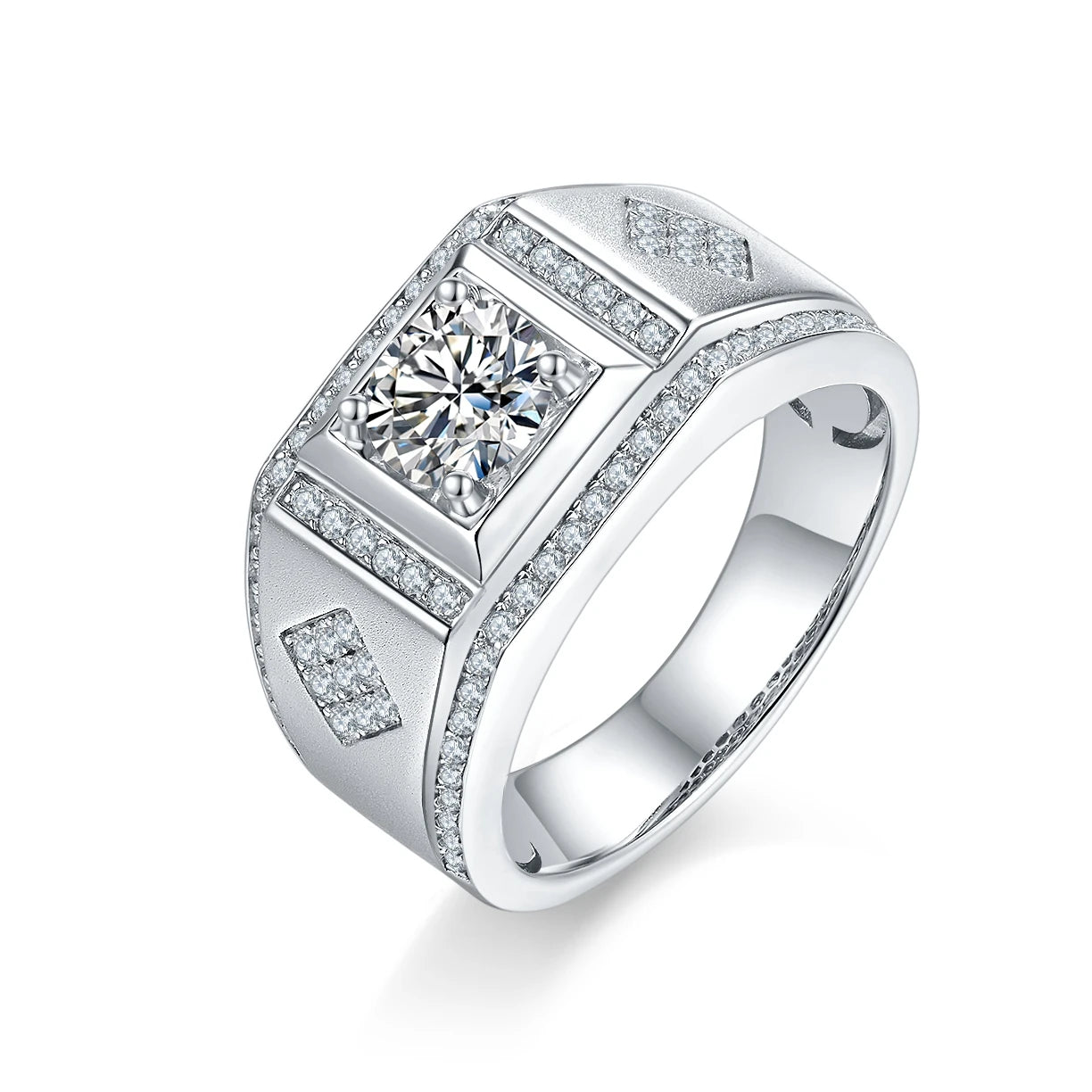 Luxury Men Jewelry 18k Gold Plated 925 Sterling Silver Moissanite Stone Ring