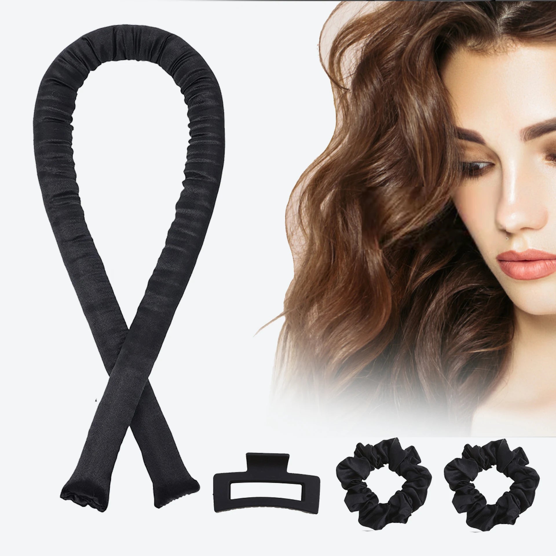 Heatless 100% Pure Mulberry Silk Rod Hair Curler Set Hairpin-Eco-Friendly Breathable Hypo-Allergenic for Long Hair Curling Sleep