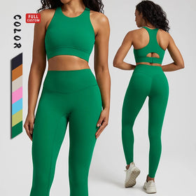 Ladies Back Bra Sport Wear Workout 2 Piece Gym Fitness Yoga Set for Women Seamless Plus Size Nylon Spandex