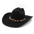 9.5cm Large Brim Tibetan Style Western Cowboy Hat With Vintage Wood Beads Decoration