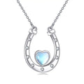 New Arrival 925 Sterling Silver Rhodium Lucky Heart Moonstone Horse Horseshoe Pendant Necklace