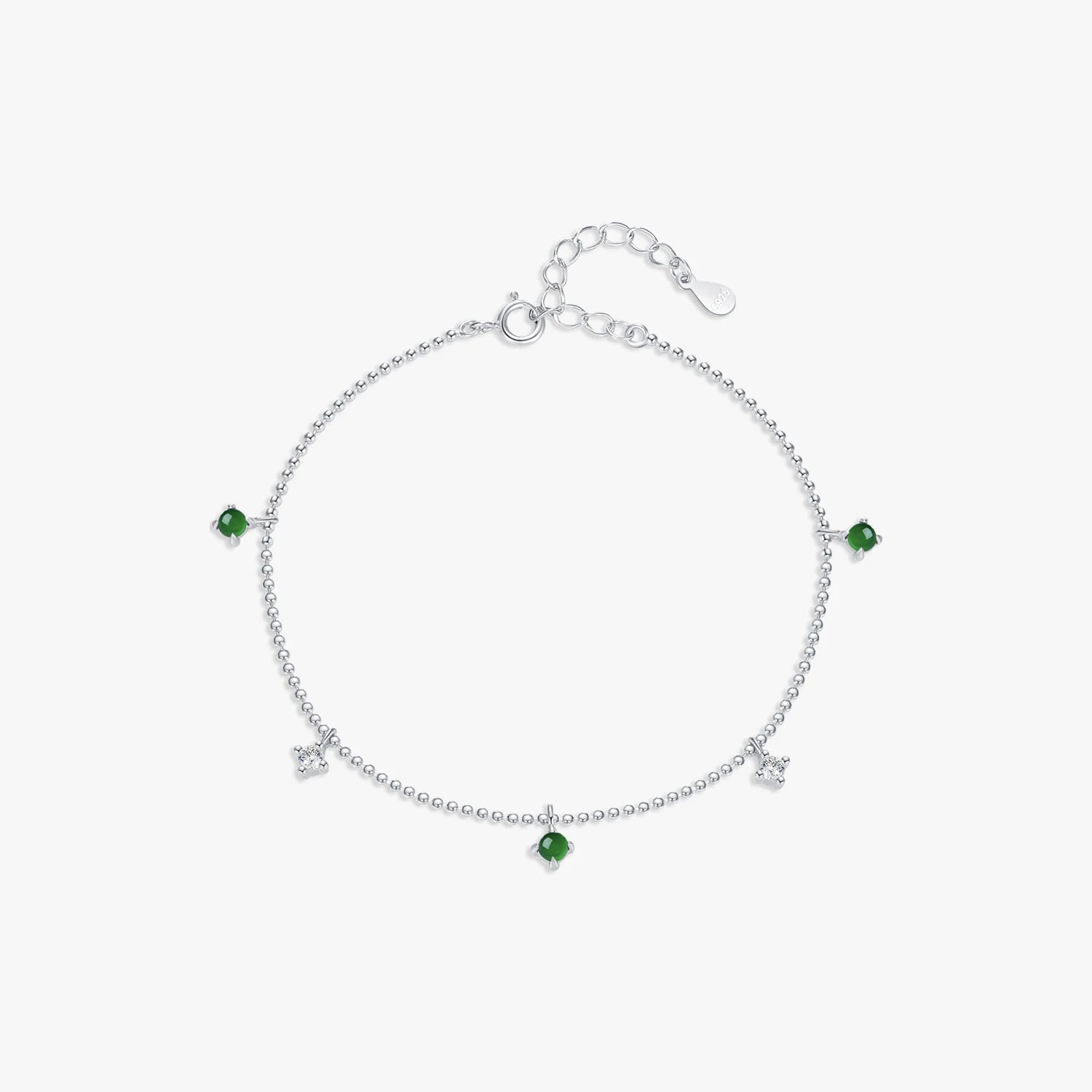 Green Clear CZ Link Chain Bracelets for Women Fine Jewelry 925 Sterling Silver Small Round Charm Adjustable Bracelet