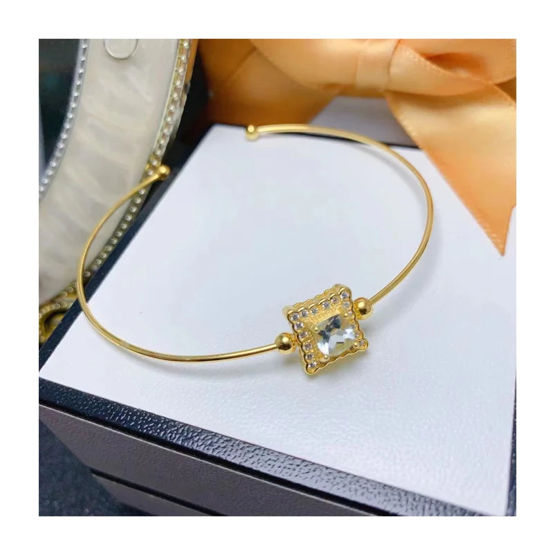Factory Wholesale 925 Sterling Silver Women's Charm Bracelet with Natural Aquamarine Gold Plated Classic Style for Parties