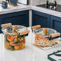 Classic Hot Selling Wooden Stew Pot Casserole Transparent Glass Double Ears High Borosilicate Glass Eco-Friendly Gas Steamer