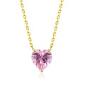 Cartoon Style 925 Sterling Silver 18K Gold Plated Women Pink Zircon Diamond Love Heart Shape Pendant Necklace