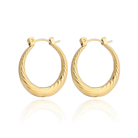 Fashion Elegant 18k Gold Plated Jewelry Luxury Crystal Striped Engraved Stainless Steel Hoop Earring Wholesale Bulk for Women