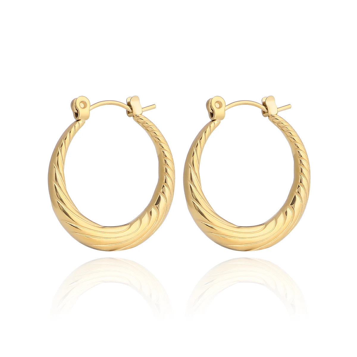 Fashion Elegant 18k Gold Plated Jewelry Luxury Crystal Striped Engraved Stainless Steel Hoop Earring Wholesale Bulk for Women