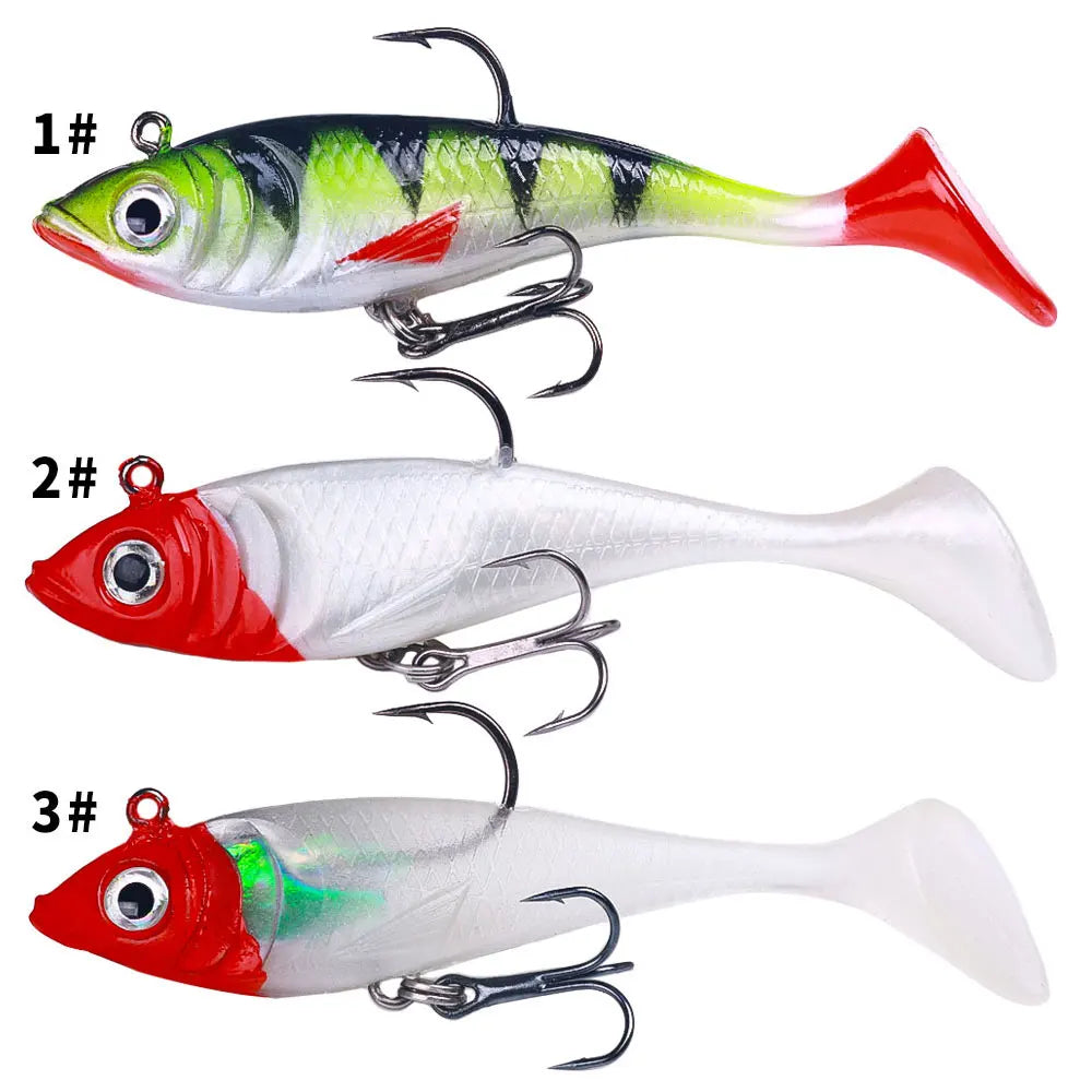 HENGJIA 5pcs Set New Pike Carp 8.5cm 11.5g Pre Rigged Jig Head Soft Paddle Tail Plastic Artificial Fishing Lures Bait for Bass t