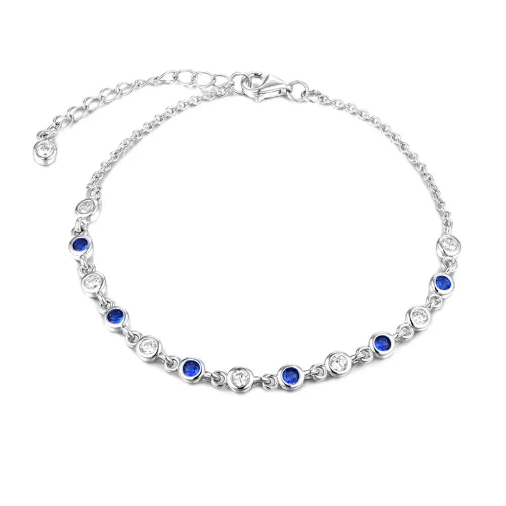 925 Sterling Silver Multi Color Gemstone Charm Women Rhodium Plated Bracelet