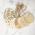 Wholesale Handmade Easter Wooden Egg with Hemp Rope DIY Rabbit Engraved Wood Chip for Holiday Party Decorations Dropshipping
