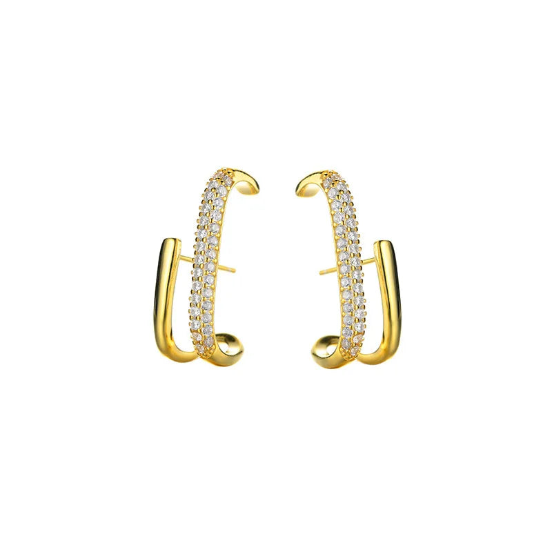 Wholesale 2022 New Winter Creative Women Zircon Earring Hiphop Party Gift Gold Plated 925 Sterling Silver Stud