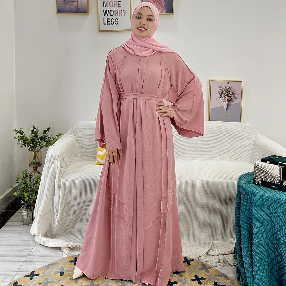 Wholesale Modern Islamic Clothing Abaya Women Wrinkle Polyester Women Muslim Dress Front Open Abaya Traditional Muslim Clothing