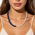 Maiou Handmade Boho Freshwater Pearl Blue Lapis Lazuli Natural Stone Beaded Necklace Jewelry for Women