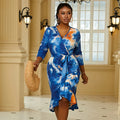 Summer Tie Dye Dress Print Ruffle Swing Skirt Belted Plus Size Women's Dress