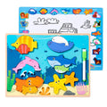 Children Wooden 2 in 1 Educational Parent-child 3D Animal Jigsaw Block Puzzle Montessori Educational Drawing Board Toys for Kids