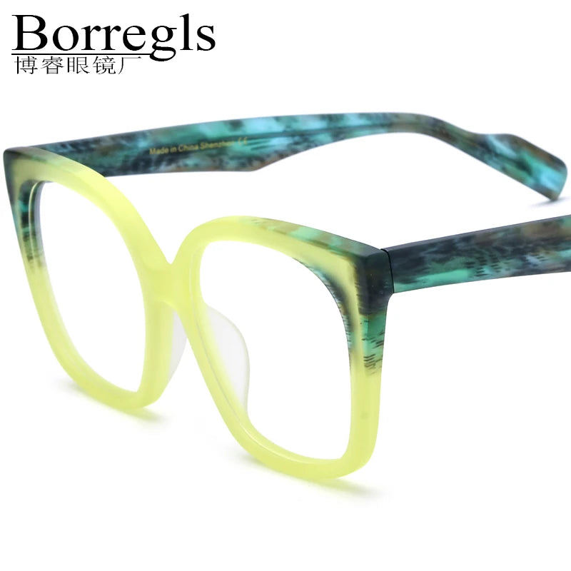 Borregls Multicolor Acetate Square Glasses Women Brand Design 2025 New Oversize Big Eyeglasses Optical Thick Eyewear 19347