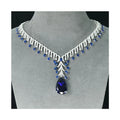Luxury Design 20*30mm Big Blue Sapphire Zirconia Water Drop Pendant 925 Sterling Silver Wedding Necklace